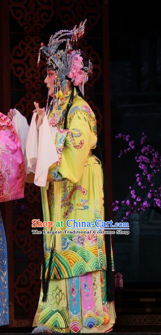 Chinese Jin Opera Diva Garment Costumes and Headdress Da Jin Zhi Traditional Shanxi Opera Hua Tan Dress Princess Shengping Yellow Apparels