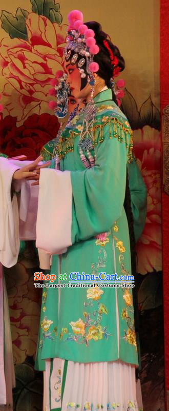 Chinese Jin Opera Maidservant Garment Costumes and Headdress Da Jin Zhi Traditional Shanxi Opera Court Maid Dress Xiaodan Green Apparels