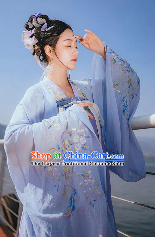 Chinese Tang Dynasty Court Lady Embroidered Hanfu Dress Traditional Apparels Ancient Royal Princess Historical Costumes Complete Set