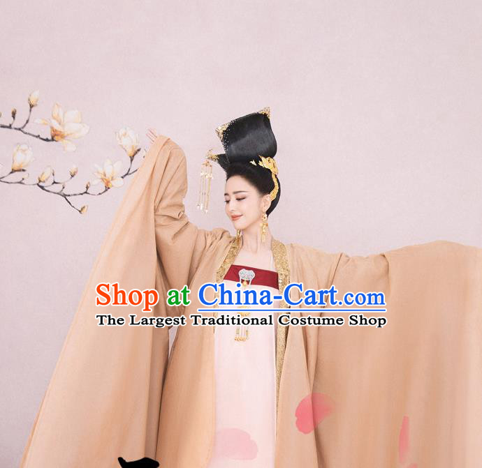 Chinese Tang Dynasty Court Lady Historical Costumes Traditional Dance Mang Zhong Apparels Ancient Imperial Consort Hanfu Dress and Headpieces Complete Set