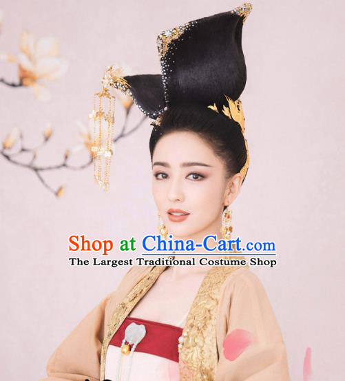 Chinese Tang Dynasty Court Lady Historical Costumes Traditional Dance Mang Zhong Apparels Ancient Imperial Consort Hanfu Dress and Headpieces Complete Set