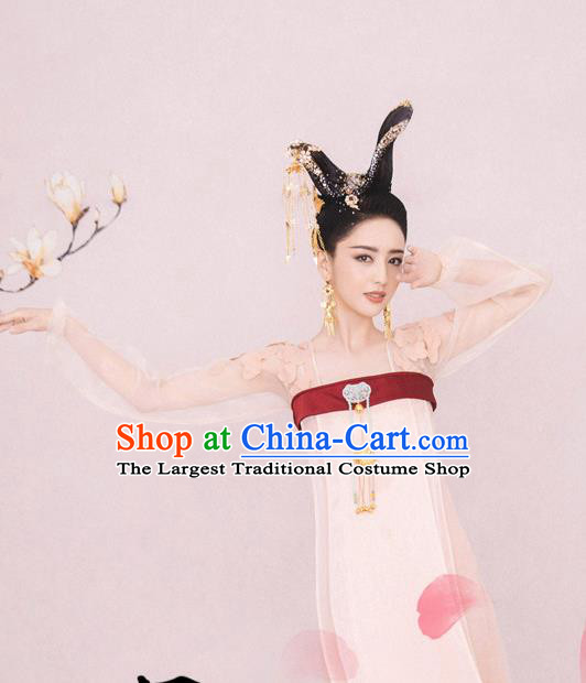 Chinese Tang Dynasty Court Lady Historical Costumes Traditional Dance Mang Zhong Apparels Ancient Imperial Consort Hanfu Dress and Headpieces Complete Set