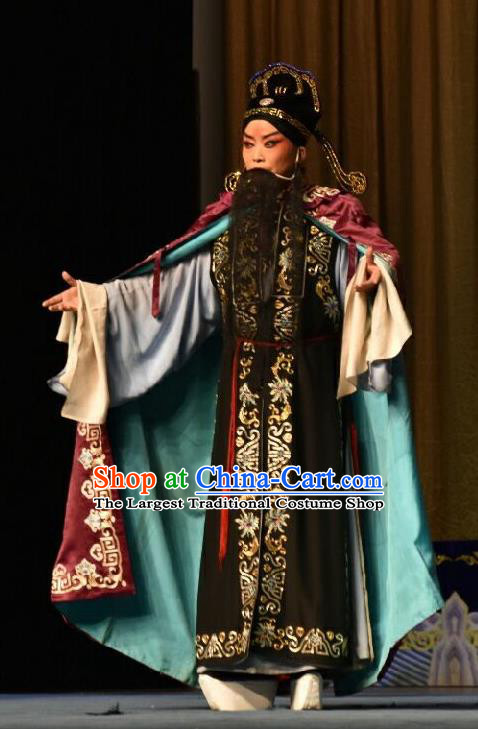 Wo Hu Ling Chinese Shanxi Opera Magistrate Dong Xuan Apparels Costumes and Headpieces Traditional Jin Opera Elderly Male Garment Laosheng Clothing