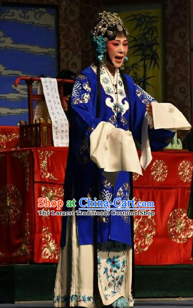 Chinese Jin Opera Actress Blue Garment Costumes and Headdress Wo Hu Ling Traditional Shanxi Opera Young Female Dress Hua Tan Apparels