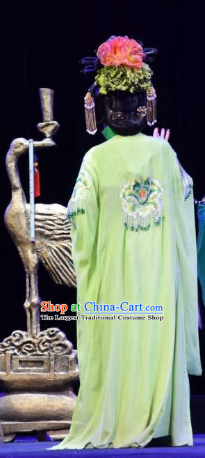Chinese Jin Opera Imperial Consort Garment Costumes and Headdress Madam Ruyi Traditional Shanxi Opera Hua Tan Green Dress Diva Wu Meiniang Apparels