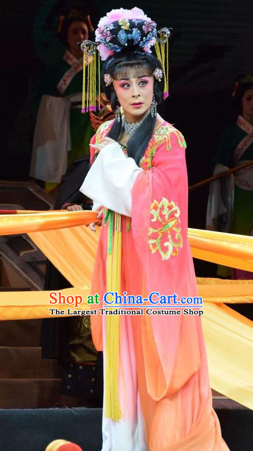 Chinese Jin Opera Palace Lady Wu Meiniang Garment Costumes and Headdress Madam Ruyi Traditional Shanxi Opera Noble Female Dress Imperial Consort Apparels