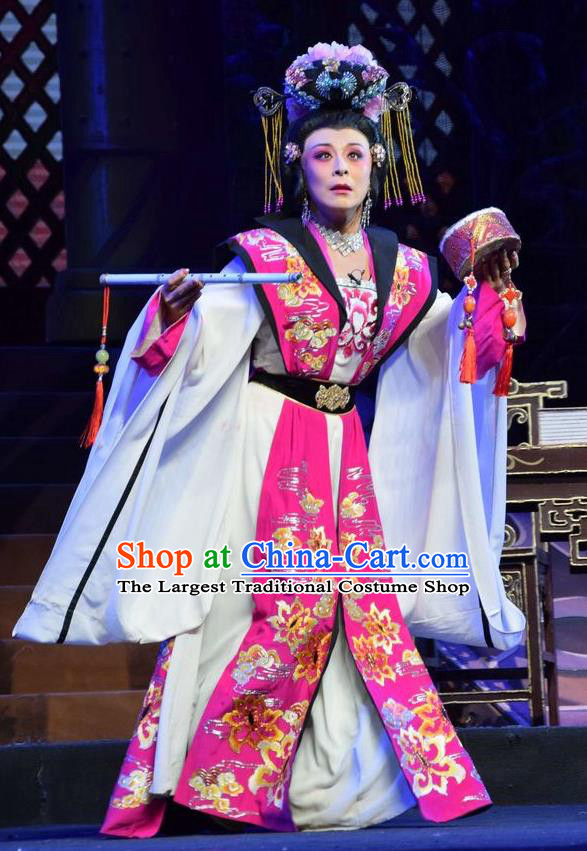 Chinese Jin Opera Imperial Consort Wu Meiniang Garment Costumes and Headdress Madam Ruyi Traditional Shanxi Opera Noble Female Dress Hua Tan Apparels