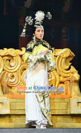Chinese Jin Opera Queen Garment Costumes and Headdress Xiaozhuang Changge Traditional Shanxi Opera Court Female Dress Empress Yu Er Apparels