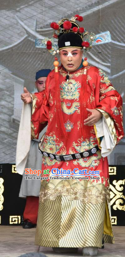Tu Fu Zhuang Yuan Chinese Shanxi Opera Official Hu Shan Apparels Costumes and Headpieces Traditional Jin Opera Clown Garment Butcher Clothing