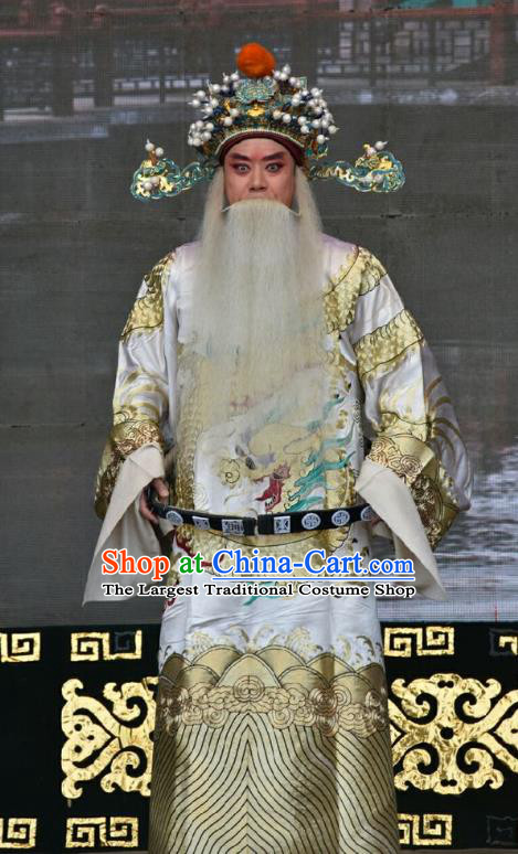 Tu Fu Zhuang Yuan Chinese Shanxi Opera Elderly Male Apparels Costumes and Headpieces Traditional Jin Opera Laosheng Garment Official Dang Bingzhong Clothing