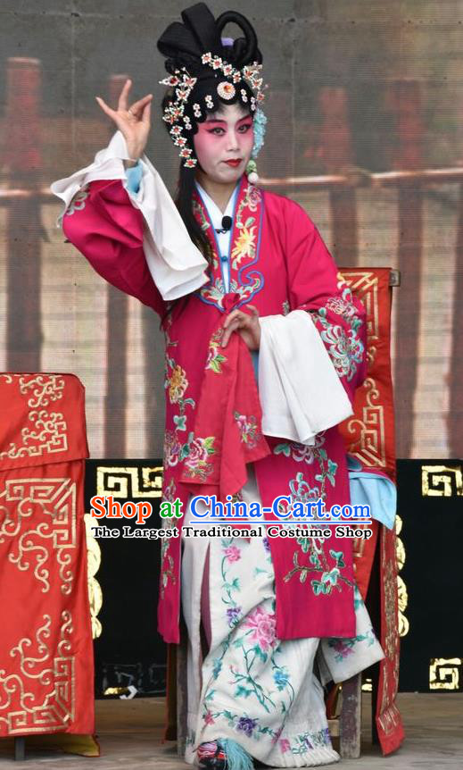 Chinese Jin Opera Diva Dang Fengying Garment Costumes and Headdress Tu Fu Zhuang Yuan Traditional Shanxi Opera Hua Tan Dress Young Beauty Apparels