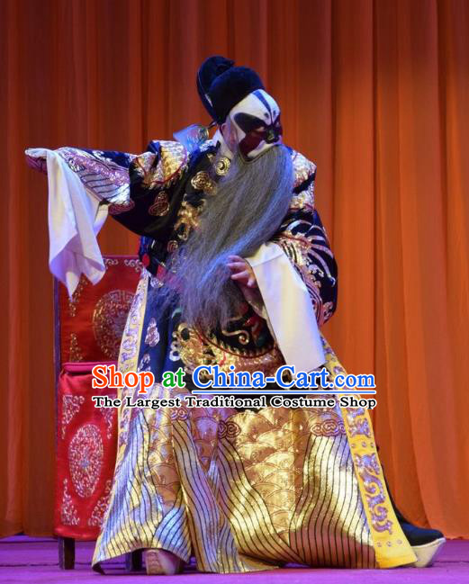 Han Yang Court Chinese Shanxi Opera Duke Xu Yanzhao Apparels Costumes and Headpieces Traditional Jin Opera Elderly Male Garment Jing Role Clothing