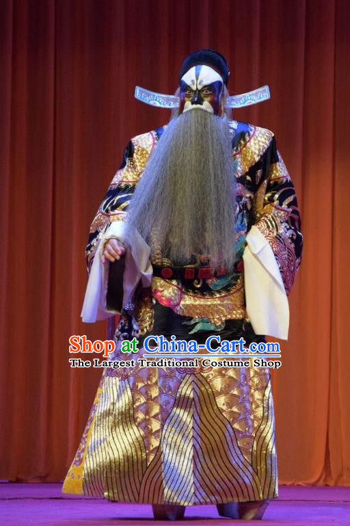 Han Yang Court Chinese Shanxi Opera Duke Xu Yanzhao Apparels Costumes and Headpieces Traditional Jin Opera Elderly Male Garment Jing Role Clothing