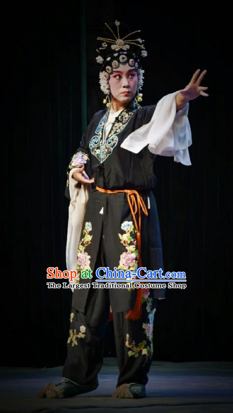 Chinese Jin Opera Martial Woman Garment Costumes and Headdress Traditional Shanxi Opera Female Swordsman Dress Wudan Apparels