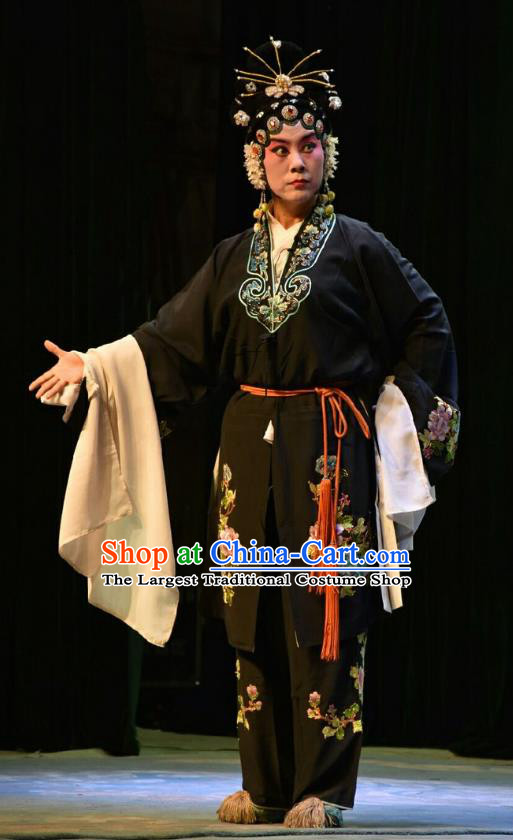 Chinese Jin Opera Martial Woman Garment Costumes and Headdress Traditional Shanxi Opera Female Swordsman Dress Wudan Apparels