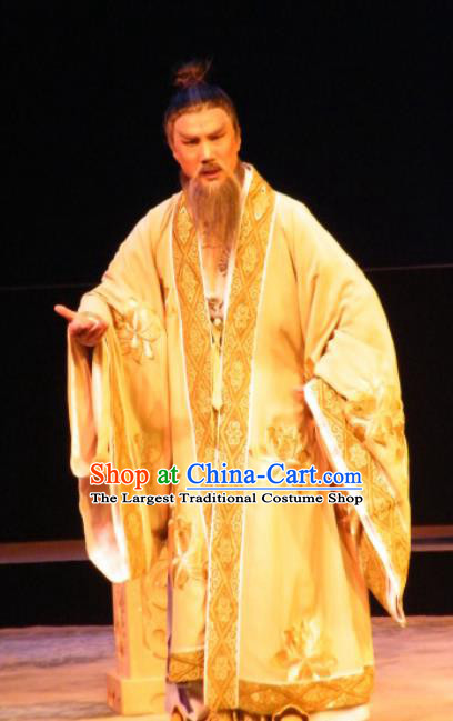 Wu Zetian Chinese Shanxi Opera Elderly Male Apparels Costumes and Headpieces Traditional Jin Opera Laosheng Garment Tang Dynasty Scholar Clothing