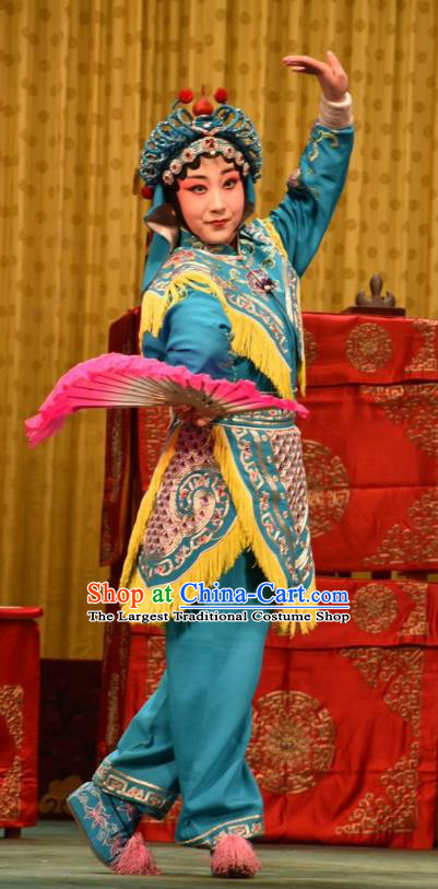 Chinese Jin Opera Wudan Garment Costumes and Headdress Jin Sha Tan Traditional Shanxi Opera Martial Female Dress Swordswoman Apparels