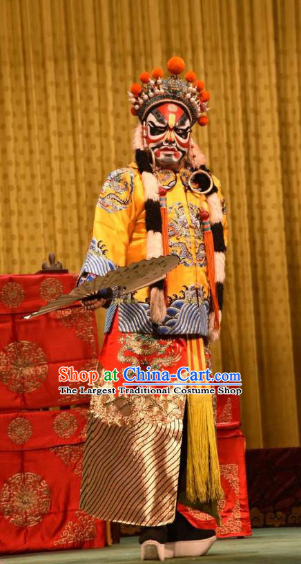 Jin Sha Tan Chinese Shanxi Opera King Apparels Costumes and Headpieces Traditional Jin Opera Lord Garment Martial Male Clothing