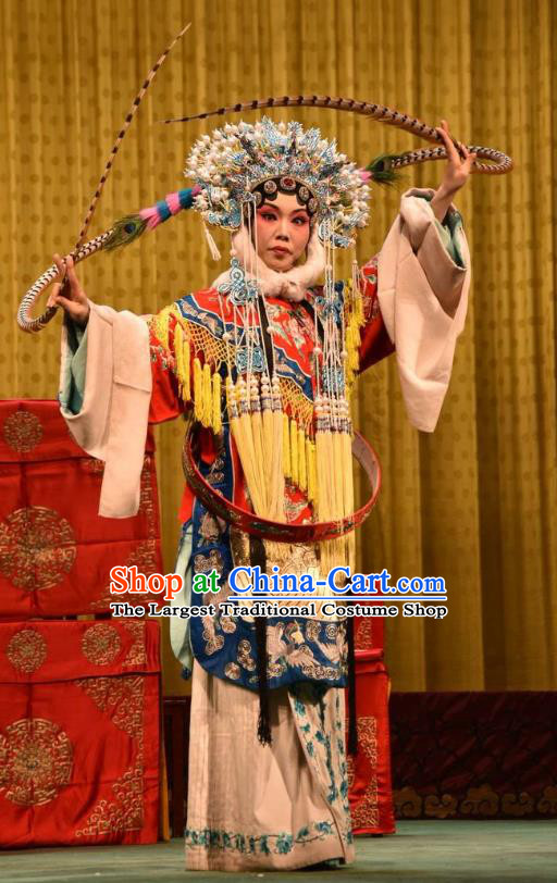Chinese Jin Opera Hua Tan Garment Costumes and Headdress Jin Sha Tan Traditional Shanxi Opera Queen Dress Court Woman Apparels