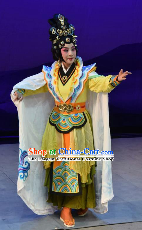 Chinese Jin Opera Martial Woman Garment Costumes and Headdress Xiong Guan Niang Zi Traditional Shanxi Opera Female General Dress Princess Pingyang Apparels