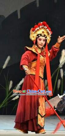 Chinese Jin Opera Swordswoman Garment Costumes and Headdress Xiong Guan Niang Zi Traditional Shanxi Opera Princess Pingyang Dress Martial Female Apparels