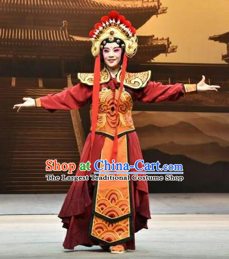 Chinese Jin Opera Swordswoman Garment Costumes and Headdress Xiong Guan Niang Zi Traditional Shanxi Opera Princess Pingyang Dress Martial Female Apparels