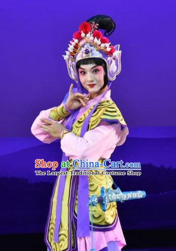 Chinese Jin Opera Female Soldier Garment Costumes and Headdress Xiong Guan Niang Zi Traditional Shanxi Opera Wudan Dress Martial Female Apparels