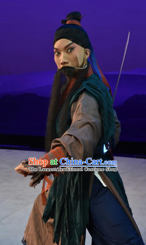 Xiong Guan Niang Zi Chinese Shanxi Opera Swordsman Apparels Costumes and Headpieces Traditional Jin Opera Hero Garment Martial Man Clothing