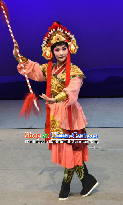 Chinese Jin Opera Woman Soldier Garment Costumes and Headdress Xiong Guan Niang Zi Traditional Shanxi Opera Wudan Dress Female Warrior Apparels