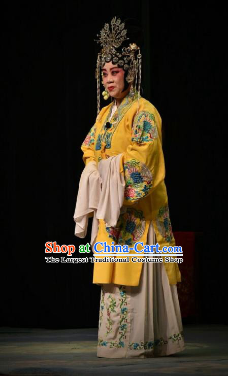 Chinese Jin Opera Queen Ma Luanying Garment Costumes and Headdress Traditional Shanxi Opera Court Woman Dress Empress Yellow Apparels