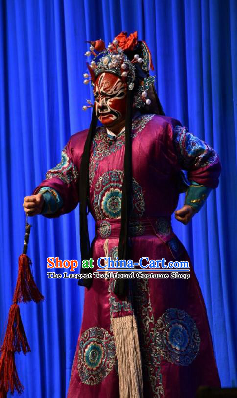 Chinese Shanxi Opera Jing Apparels Costumes and Headpieces Traditional Jin Opera Painted Role Garment Wusheng Soldier Clothing