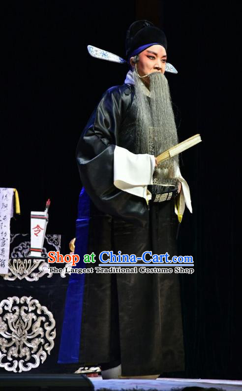 Fifteen Strings of Cash Chinese Shanxi Opera Prefect Suzhou Kuang Zhong Apparels Costumes and Headpieces Traditional Jin Opera Laosheng Garment Elderly Male Clothing