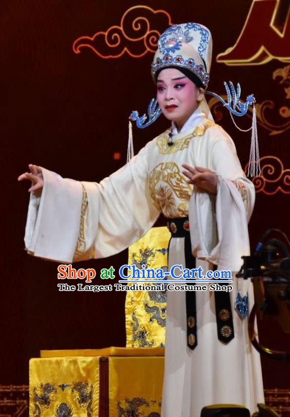 Chinese Jin Opera Garment Costumes and Headdress Wu Zetian and Di Renjie Traditional Shanxi Opera Actress Dress Tang Dynasty Female Official Shangguan Wan Er Apparels