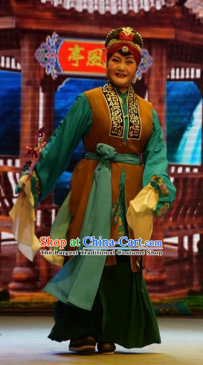 Chinese Jin Opera Dame Zhang Garment Costumes and Headdress Breeze Pavilion Traditional Shanxi Opera Elderly Female Dress Country Woman Apparels