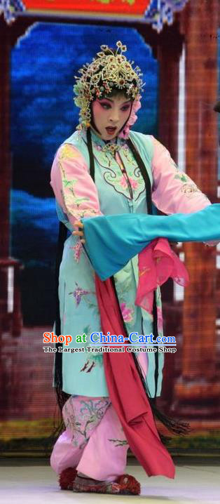 Chinese Jin Opera Servant Girl Garment Costumes and Headdress Breeze Pavilion Traditional Shanxi Opera Xiaodan Dress Young Lady Apparels