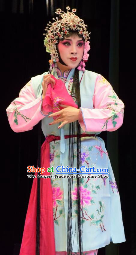 Chinese Jin Opera Servant Girl Garment Costumes and Headdress Breeze Pavilion Traditional Shanxi Opera Xiaodan Dress Young Lady Apparels