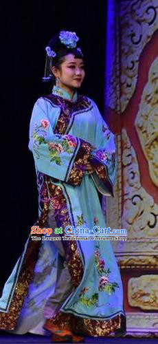 Chinese Jin Opera Court Lady Garment Costumes and Headdress Da Qing Yu Shi Traditional Shanxi Opera Xiaodan Dress Qing Dynasty Palace Maid Apparels
