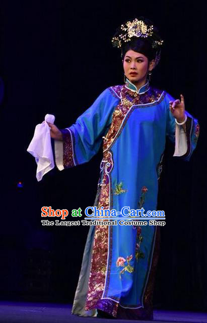 Chinese Jin Opera Young Mistress Garment Costumes and Headdress Da Qing Yu Shi Traditional Shanxi Opera Hua Tan Dress Qing Dynasty Woman Apparels