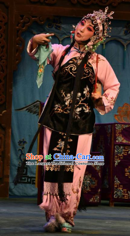 Chinese Jin Opera Maid Lady Garment Costumes and Headdress Fu Gui Tu Traditional Shanxi Opera Servant Girl Dress Xiaodan Apparels