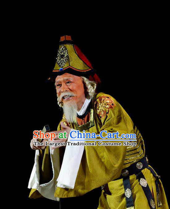 Ba Ersi Yu Shi Chinese Shanxi Opera Elderly Male Ahmed Apparels Costumes and Headpieces Traditional Jin Opera Minister Garment Chancellor Clothing