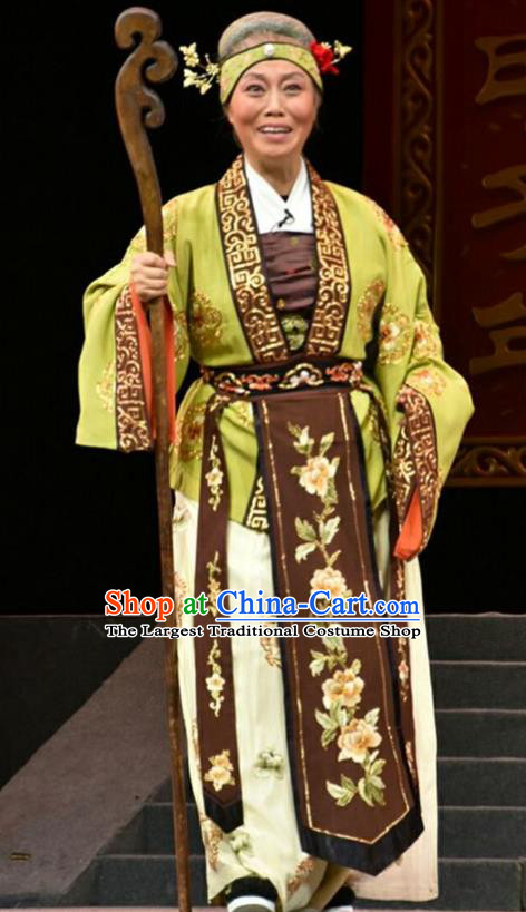 Chinese Jin Opera Laodan Garment Costumes and Headdress Fan Jin Zhong Ju Traditional Shanxi Opera Pantaloon Apparels Dame Dress