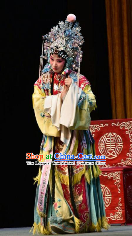 Chinese Jin Opera Actress Garment Costumes and Headdress Sacrifice Traditional Shanxi Opera Hua Tan Apparels Princess Zhuangji Dress