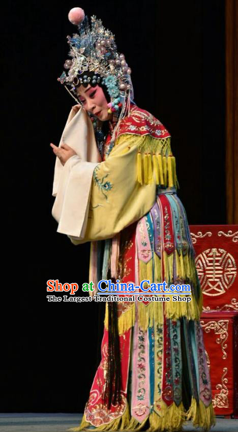 Chinese Jin Opera Actress Garment Costumes and Headdress Sacrifice Traditional Shanxi Opera Hua Tan Apparels Princess Zhuangji Dress