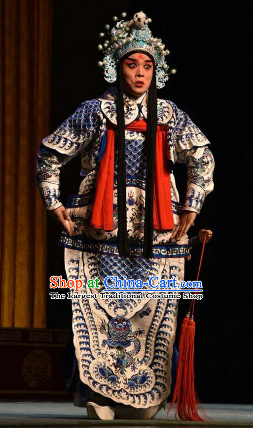 Sacrifice Chinese Shanxi Opera Martial Male Apparels Costumes and Headpieces Traditional Jin Opera General Garment Han Jue Armor Clothing