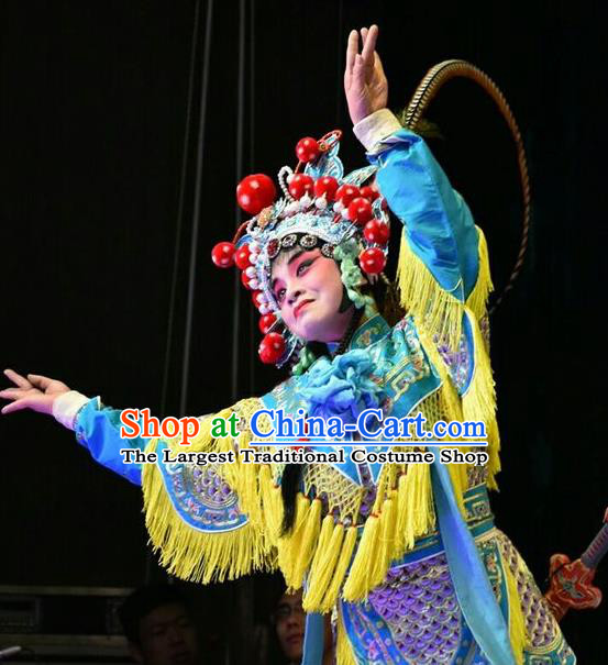 Chinese Jin Opera Female Swordsman Garment Costumes and Headdress Hu Sanniang Traditional Shanxi Opera Martial Woman Dress Actress Apparels