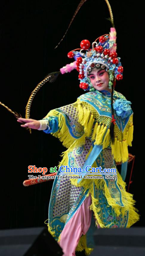 Chinese Jin Opera Female Swordsman Garment Costumes and Headdress Hu Sanniang Traditional Shanxi Opera Martial Woman Dress Actress Apparels