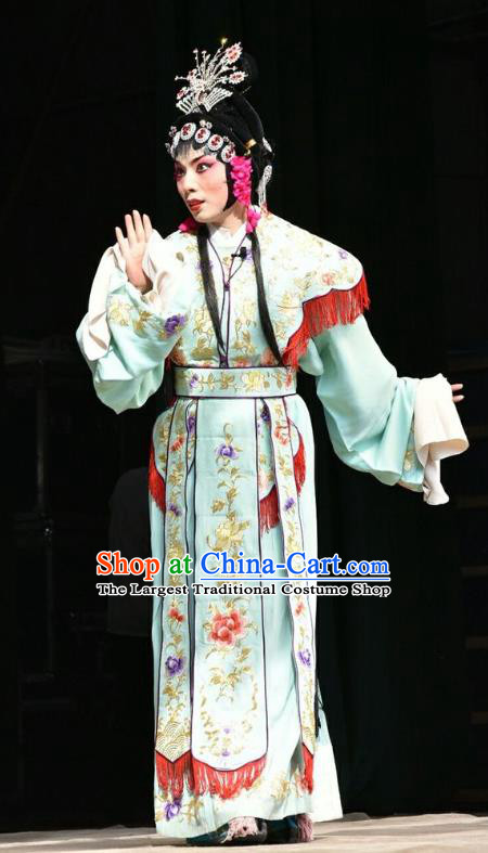Chinese Jin Opera Young Beauty Garment Costumes and Headdress Sacrifice Traditional Shanxi Opera Hua Tan Apparels Princess Xia Yanchun Dress
