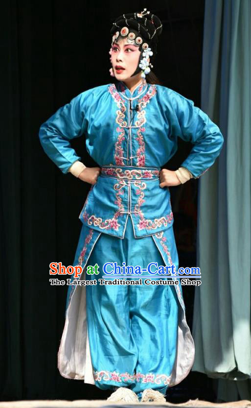 Chinese Jin Opera Female Swordsman Garment Costumes and Headdress Sacrifice Traditional Shanxi Opera Wudan Apparels Zhong Wuyan Dress