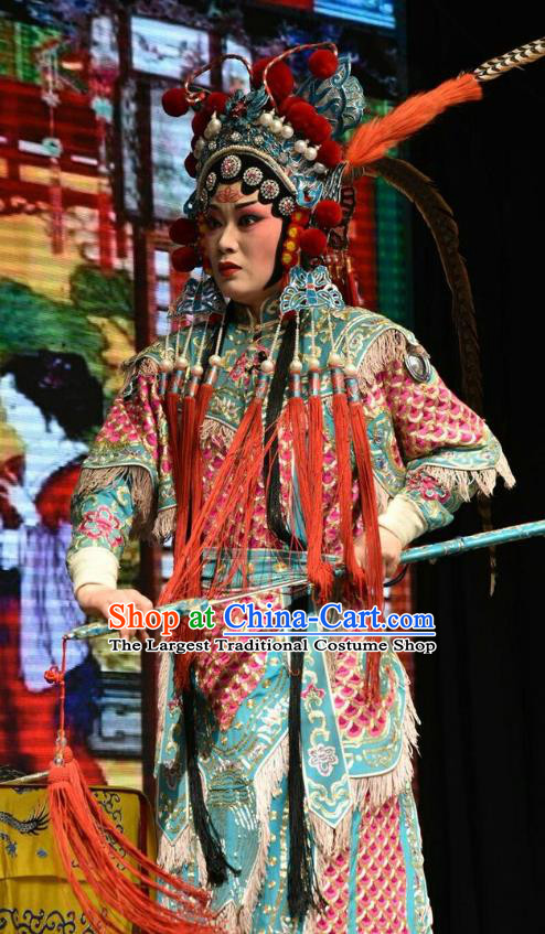 Chinese Jin Opera Female General Garment Costumes and Headdress Sacrifice Traditional Shanxi Opera Wudan Apparels Queen Zhong Wuyan Dress