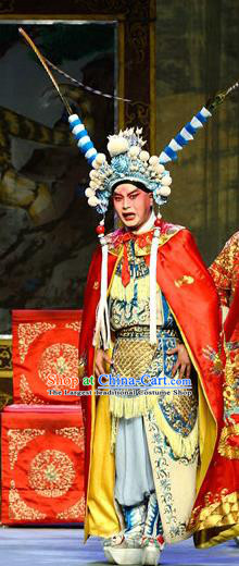 San Guan Dian Shuai Chinese Shanxi Opera Martial Male Yang Zongbao Apparels Costumes and Headpieces Traditional Jin Opera Young Man Garment Warrior Clothing